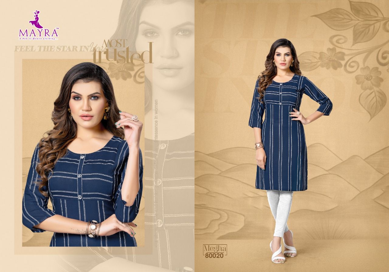 Mayra Megha New Designer Regular Wear Rayon Kurti Collection